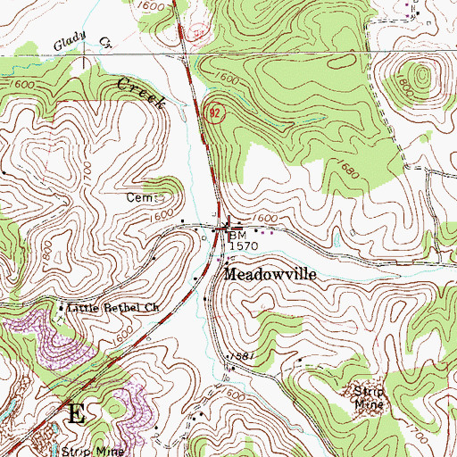 Topographic Map of Meadowville School (historical), WV