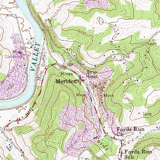 Topographic Map of Meriden School (historical), WV