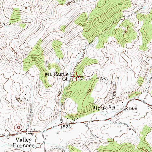 Topographic Map of Mount Cassell Cemetery, WV