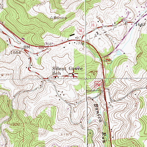 Topographic Map of Silent Grove Baptist Church, WV
