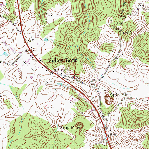 Topographic Map of Valley Bend Baptist Church, WV