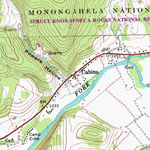 Topographic Map of Cabins Post Office, WV