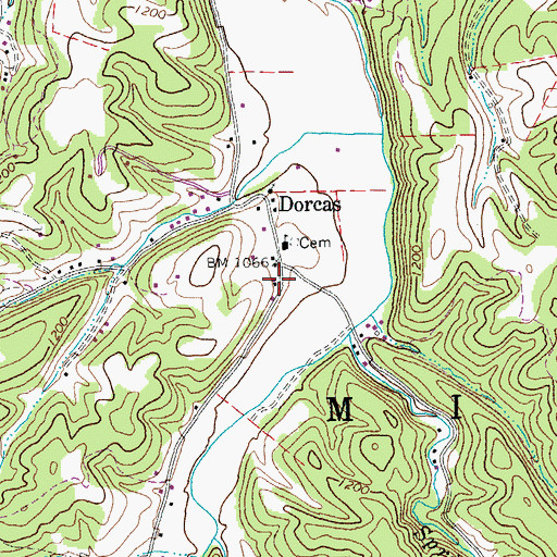 Topographic Map of Dorcas Post Office, WV
