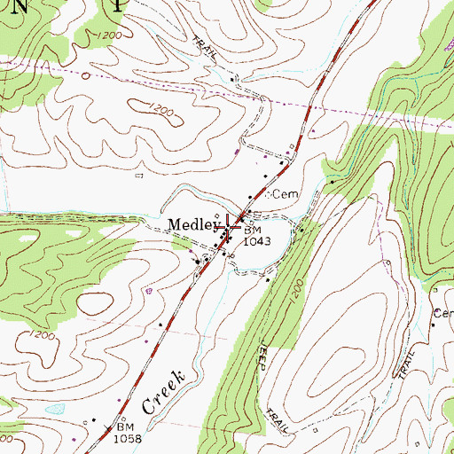 Topographic Map of Medley Post Office, WV