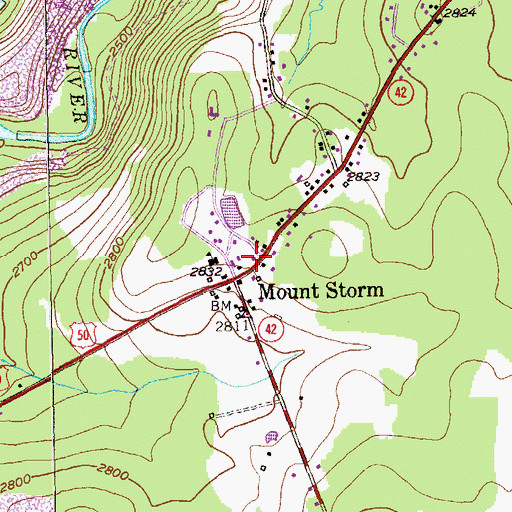 Topographic Map of Mount Storm Post Office, WV