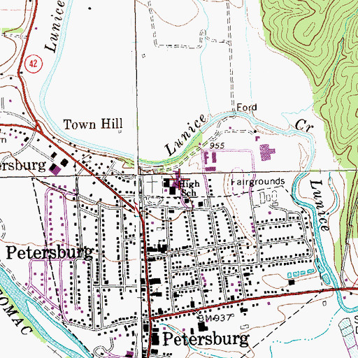 Topographic Map of Petersburg High School, WV