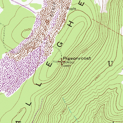 Topographic Map of Pigeon Roost Lookout Tower, WV
