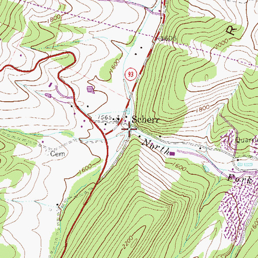 Topographic Map of Scherr Post Office, WV