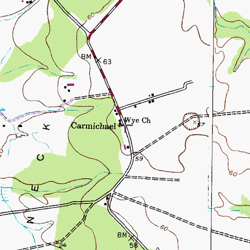 Topographic Map of Wye of Carmichael Cemetery, MD