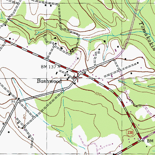 Topographic Map of Bushwood Post Office, MD