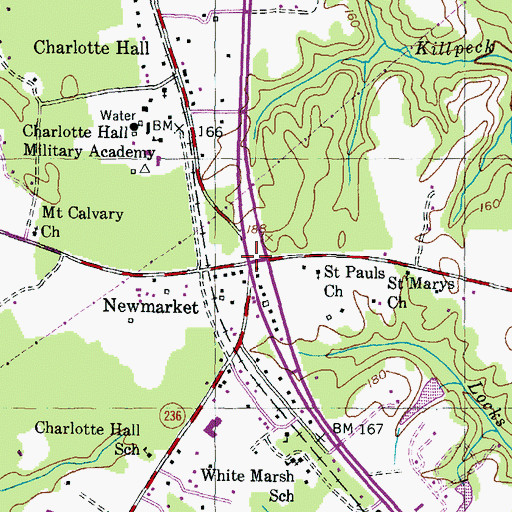 Topographic Map of Charlotte Hall Historic District, MD