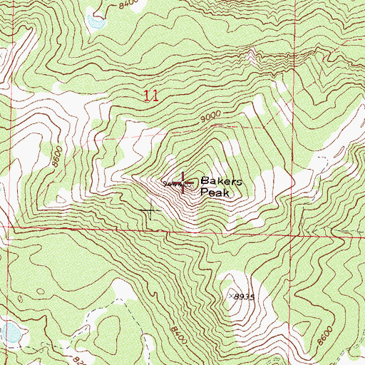 Topographic Map of Bakers Peak, CO