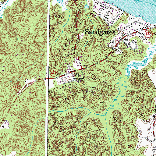 Topographic Map of Riverwood Farms, MD