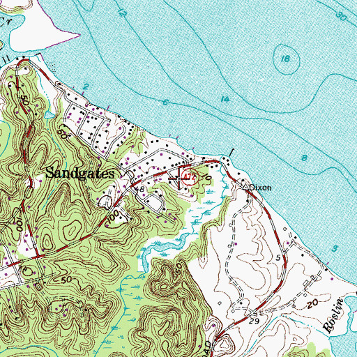 Topographic Map of Saint Marys Beach, MD