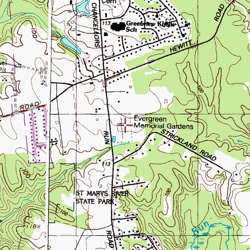 Topographic Map of Evergreen Memorial Gardens, MD