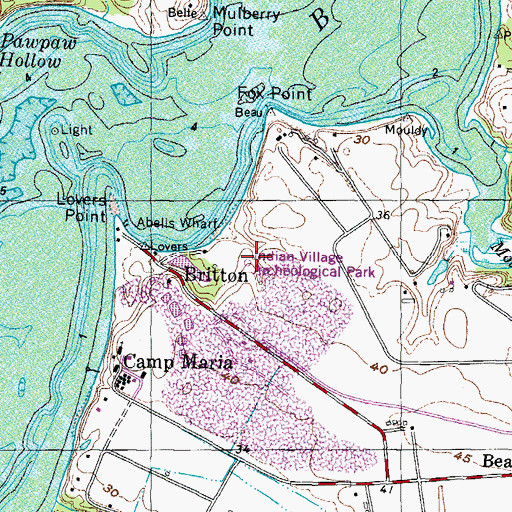 Topographic Map of Indian Village Archeological Park, MD