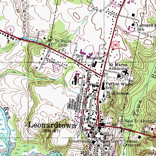 Topographic Map of Leonardtown Elementary School, MD