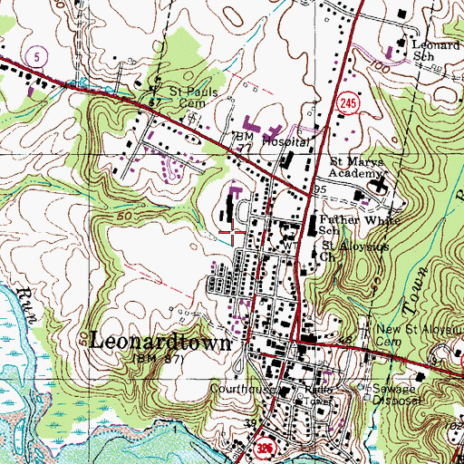 Topographic Map of Leonardtown Park, MD
