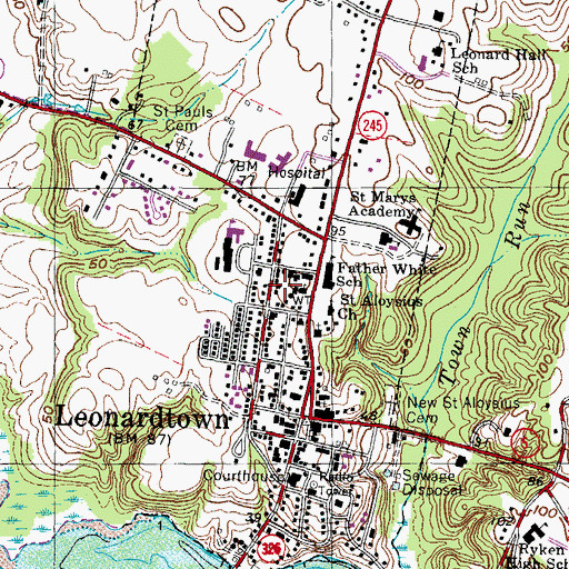 Topographic Map of Leonardtown Public School (historical), MD