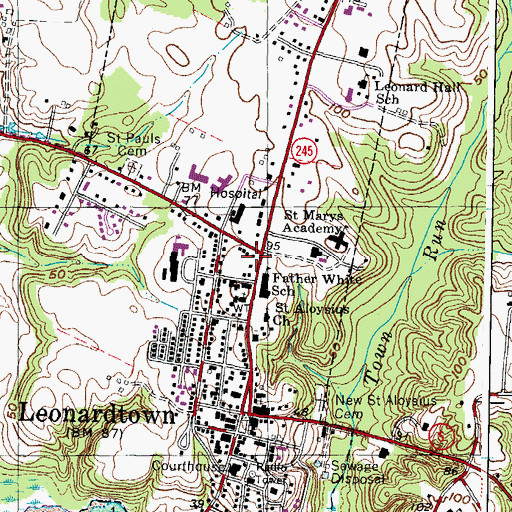 Topographic Map of Leonardtown Square Shopping Center, MD