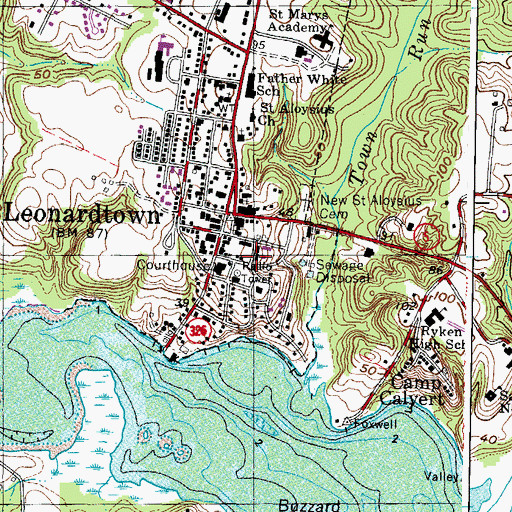 Topographic Map of Leonardtown Town Hall, MD