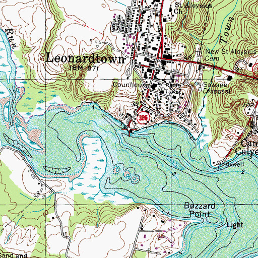 Topographic Map of Leonardtown Wharf, MD