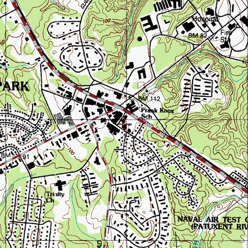 Topographic Map of Lexington Park Branch Library, MD