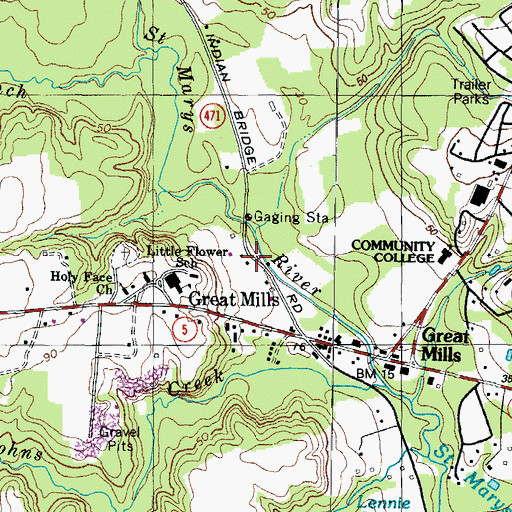 Topographic Map of Cecils Mill Historic District, MD