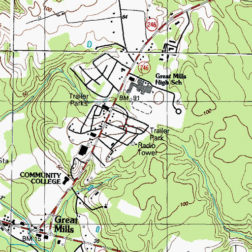 Topographic Map of Hills Trailer Park, MD
