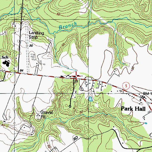 Topographic Map of Park Hall Post Office, MD