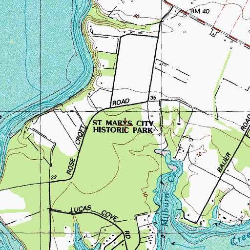 Topographic Map of Saint Marys City Historic Park, MD