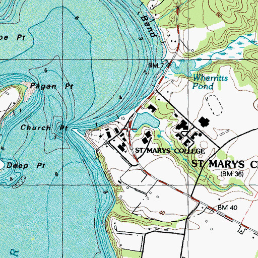 Topographic Map of Saint Marys City Post Office, MD