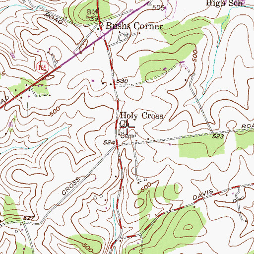 Topographic Map of Holy Cross Cemetery, MD