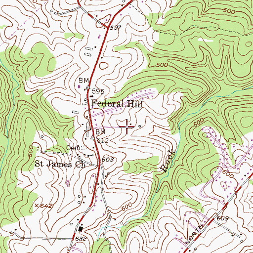 Topographic Map of Meadowlark Estates, MD