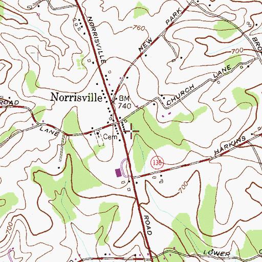 Topographic Map of Norrisville Reading Center, MD