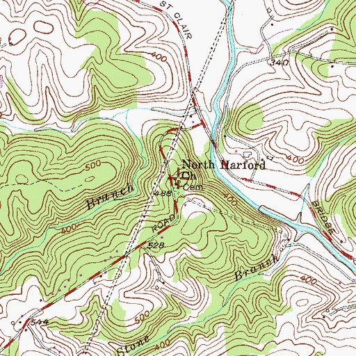 Topographic Map of North Harford Cemetery, MD