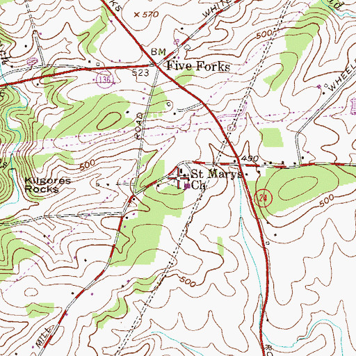 Topographic Map of Saint Marys Cemetery, MD