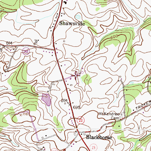 Topographic Map of Shawsville Acres, MD
