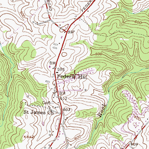 Topographic Map of Twin Ridge Estates, MD
