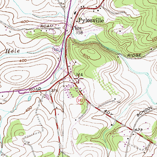 Topographic Map of Pylesville Post Office, MD