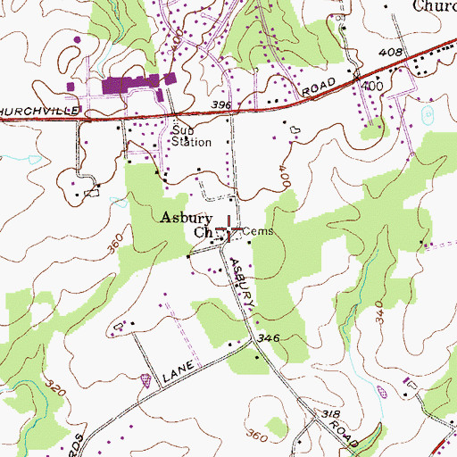 Topographic Map of Asbury Cemetery, MD