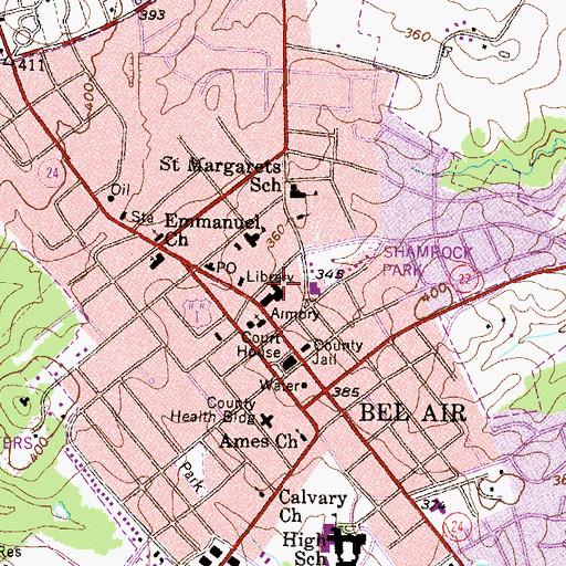 Topographic Map of Bel Air Armory, MD