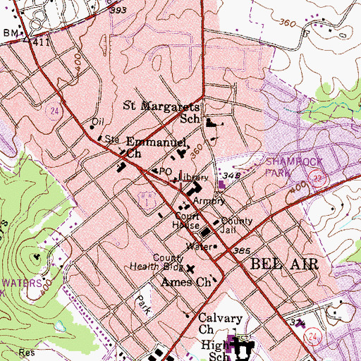 Topographic Map of Bel Air Branch Harford County Library, MD