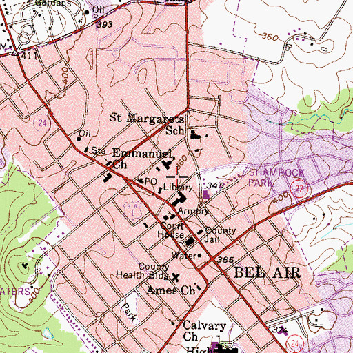 Topographic Map of Bel Air Elementary School, MD