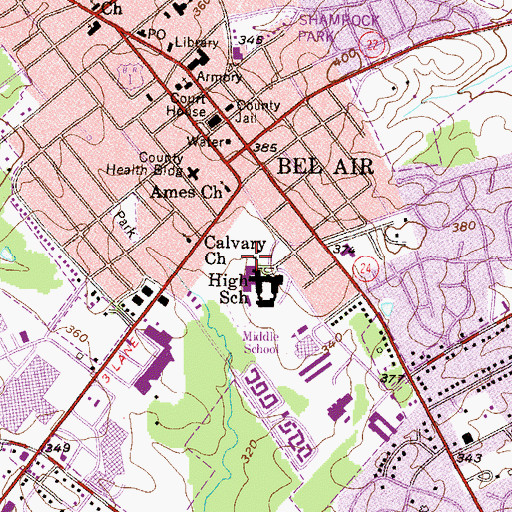 Topographic Map of Bel Air High School, MD