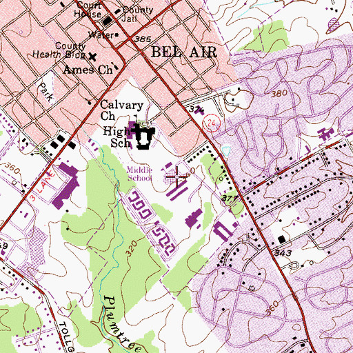Topographic Map of Bel Air Middle School, MD
