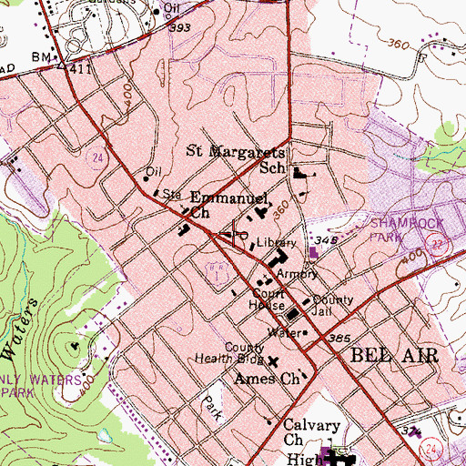 Topographic Map of Bel Air Post Office, MD