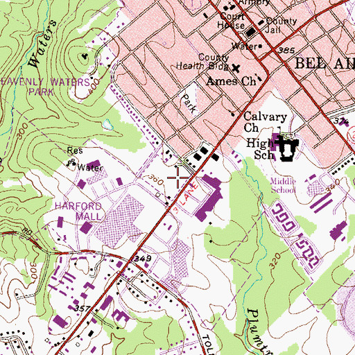 Topographic Map of Bel Air Town Shopping Center, MD