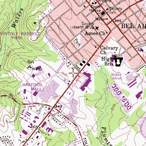 Topographic Map of Bel Air Town Shopping Center, MD