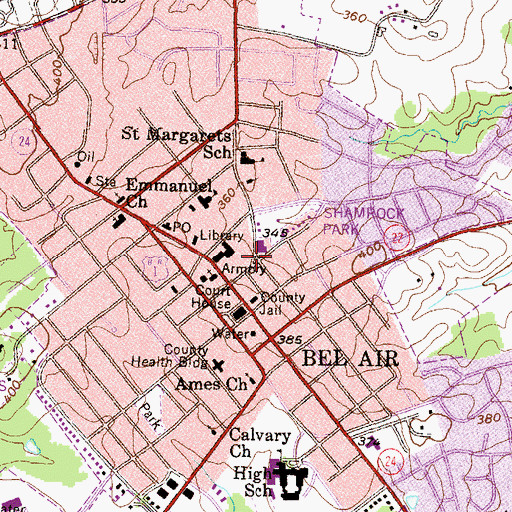 Topographic Map of Belair Academy (historical), MD
